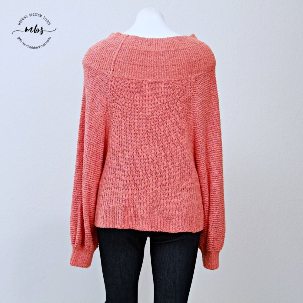Free People Emmy Mock Neck Oversize Long Sleeve Knit Sweater Orange Women M‎ - Picture 7 of 12